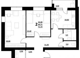 Продаю 2-комнатную квартиру, 71.7 м2, посёлок городского типа Северный