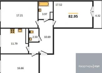 Продам трехкомнатную квартиру, 83 м2, Воронеж, улица Артамонова, 34Ж, ЖК Волна-1