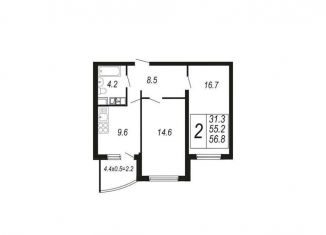 Продажа двухкомнатной квартиры, 57 м2, Краснодар, микрорайон Россинского, Адмиралтейский бульвар, 3к1