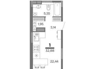 Продам однокомнатную квартиру, 32.9 м2, Рязань