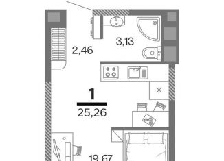 Продается 1-комнатная квартира, 25.3 м2, Рязань