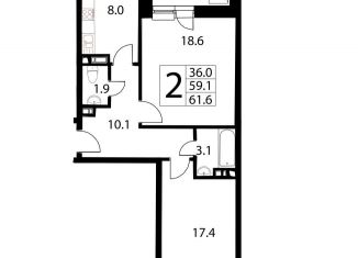 Продается 2-комнатная квартира, 61.6 м2, посёлок Развилка, жилой комплекс Три Квартала, к10, ЖК Три Квартала