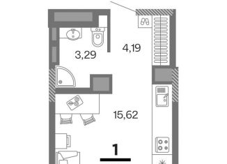 Продается 1-ком. квартира, 23.1 м2, Рязань