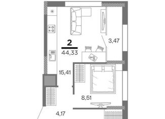2-комнатная квартира на продажу, 44.3 м2, Рязань, ЖК Метропарк