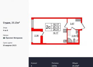 Продам квартиру студию, 25.1 м2, Санкт-Петербург, жилой комплекс Солнечный Город, 19, ЖК Солнечный Город