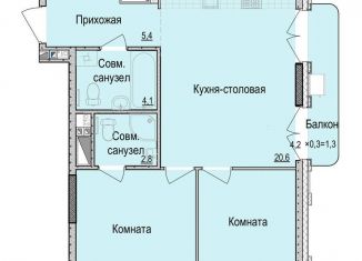 Продается двухкомнатная квартира, 55.3 м2, Ижевск, Центральный жилой район, Красная улица, 118к2