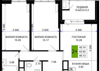 Продажа 2-комнатной квартиры, 66.1 м2, Краснодар, Прикубанский округ