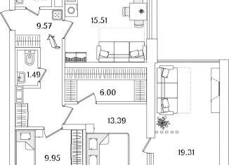 Продам 2-комнатную квартиру, 64.2 м2, Санкт-Петербург, метро Лесная