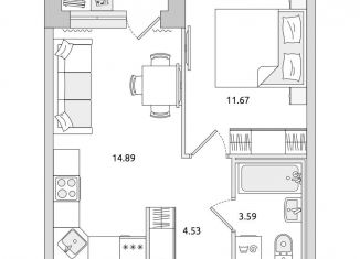 Продажа 1-комнатной квартиры, 34.7 м2, Ленинградская область