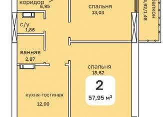 2-комнатная квартира на продажу, 58 м2, Пермский край, Пушкарская улица, 142А