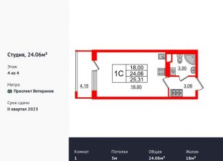 Продам квартиру студию, 24 м2, Санкт-Петербург, муниципальный округ Сосновая Поляна, улица Владимира Пчелинцева, 5