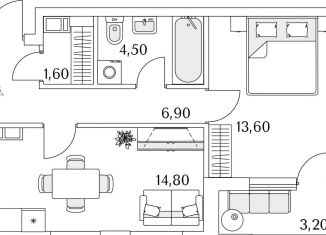 Продается 1-комнатная квартира, 43 м2, Санкт-Петербург, Приморский район