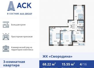 Продажа 3-комнатной квартиры, 68.2 м2, Краснодар, Главная городская площадь, микрорайон Центральный