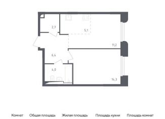 Продается 1-комнатная квартира, 43.7 м2, рабочий посёлок Заречье, жилой комплекс Заречье Парк, к3.1