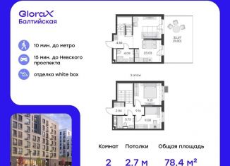 2-комнатная квартира на продажу, 78.4 м2, Санкт-Петербург, улица Шкапина, 43-45, муниципальный округ Екатерингофский