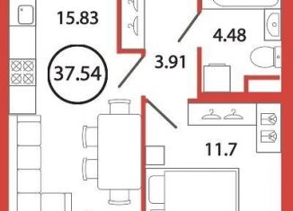 Продается однокомнатная квартира, 37 м2, Санкт-Петербург, улица Дыбенко, метро Улица Дыбенко