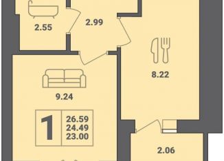 Продаю 1-комнатную квартиру, 26.6 м2, Пионерский, улица Гептнера, 15