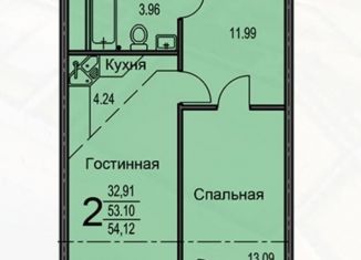 1-комнатная квартира на продажу, 54.1 м2, Воронеж, улица Суворова, 122В, ЖК Берег