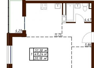 Продажа 1-комнатной квартиры, 51.4 м2, Калужская область