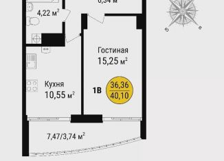 Продается однокомнатная квартира, 40.1 м2, посёлок городского типа Гаспра