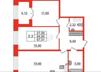 Продаю двухкомнатную квартиру, 65 м2, Санкт-Петербург, ЖК Гранд Вью