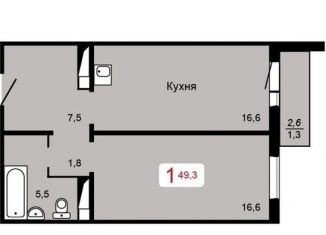 Продается однокомнатная квартира, 49.3 м2, Красноярск, Апрельская улица, 5М, ЖК Мичурино