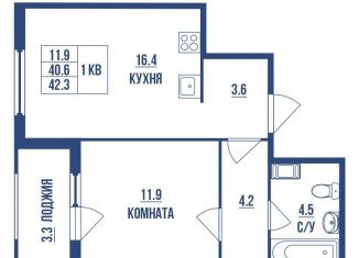 1-комнатная квартира на продажу, 42.3 м2, Санкт-Петербург, улица Матроса Железняка, 4, метро Чёрная речка