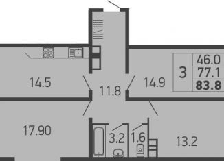 Продажа 3-ком. квартиры, 83 м2, Краснодар, улица имени Героя Георгия Бочарникова, 4к1, ЖК Абрикосово