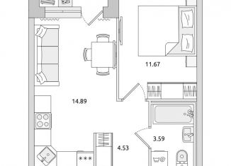 Продаю 1-комнатную квартиру, 34.9 м2, поселок Бугры