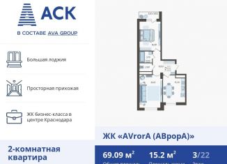 Продается 2-комнатная квартира, 69.1 м2, Краснодар, улица Дзержинского, 95, Западный округ
