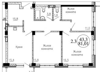 Продам трехкомнатную квартиру, 81 м2, Новосибирск, Озёрная улица, ЖК Крымский