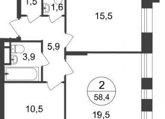 Продажа двухкомнатной квартиры, 58.4 м2, Москва, 7-я фаза, к2