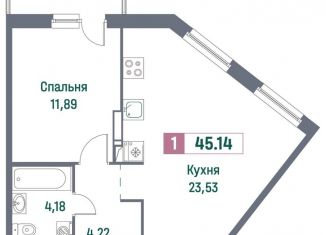 Продается однокомнатная квартира, 45.1 м2, Мурино