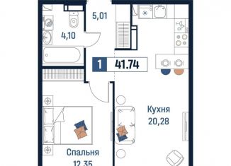 Продаю 1-ком. квартиру, 41.7 м2, Мурино