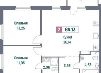 Двухкомнатная квартира на продажу, 64.1 м2, Ленинградская область