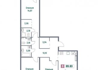 Продажа 3-комнатной квартиры, 89.8 м2, Мурино