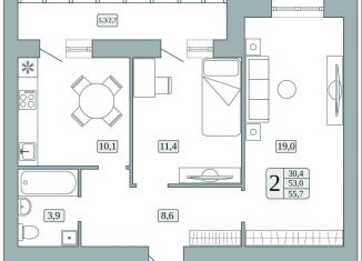 Продаю двухкомнатную квартиру, 53 м2, поселок городского типа Стройкерамика