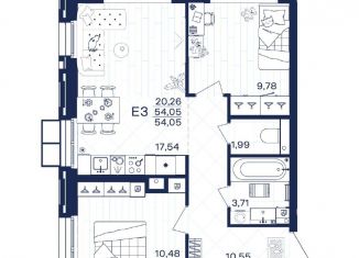 Продам 2-ком. квартиру, 54.1 м2, Тула