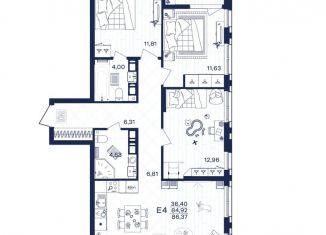 3-ком. квартира на продажу, 86.4 м2, Тула