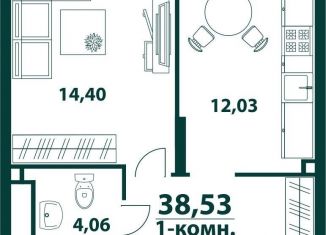 Однокомнатная квартира на продажу, 38.5 м2, Ульяновск, жилой комплекс Аквамарин-2, 3