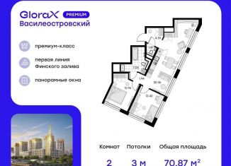 Продается 2-комнатная квартира, 70.9 м2, Санкт-Петербург, Василеостровский район