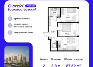 Продажа 2-комнатной квартиры, 57.6 м2, Санкт-Петербург, муниципальный округ Морской