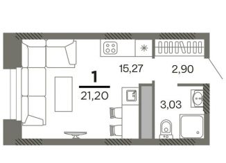 Продажа 1-комнатной квартиры, 21.2 м2, Рязань