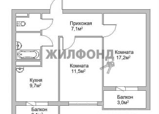 2-комнатная квартира на продажу, 50 м2, Новосибирская область, улица Петухова, 162
