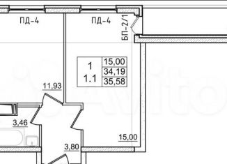 Продаю 1-комнатную квартиру, 35.6 м2, городской посёлок имени Свердлова