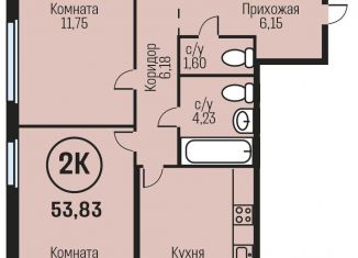 Продается двухкомнатная квартира, 53.8 м2, рабочий поселок Южный, Южный тракт, 15к3