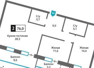 Продается двухкомнатная квартира, 76 м2, Московская область, Родниковая улица