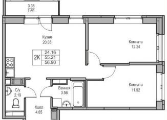 Продается 2-комнатная квартира, 55.2 м2, Санкт-Петербург, Приморский район, Ивинская улица, 1к2