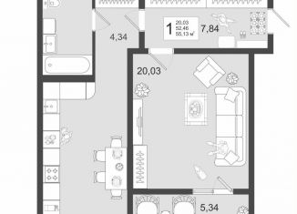 Продам однокомнатную квартиру, 55.1 м2, Самарская область