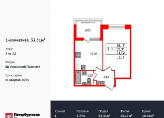 Продается однокомнатная квартира, 32.3 м2, Санкт-Петербург, метро Ленинский проспект, 1-й Предпортовый проезд, 1